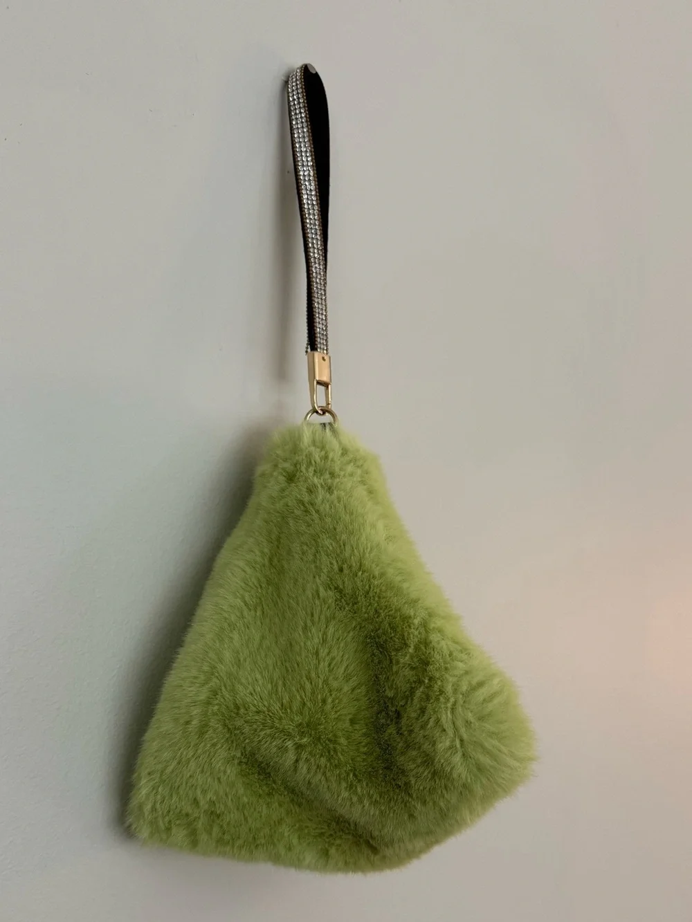 Pyramid Faux Fur Wristlet Bag in Light Green